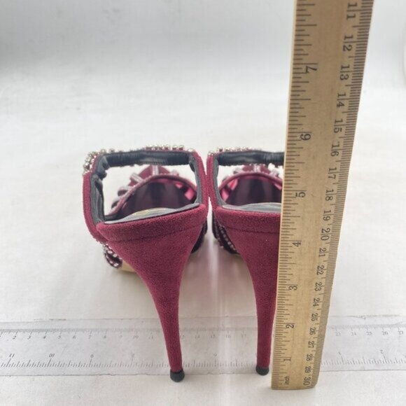 FYS Women Slip on Pointed Toe Mules Bridal Sandals Rhinestone Strappy Purple - Picture 5 of 8